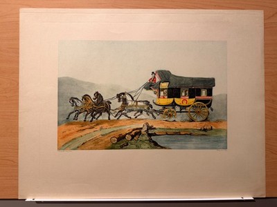 Victor-Jean Adam ''The Coach of Posts  Hand Painted Etching French