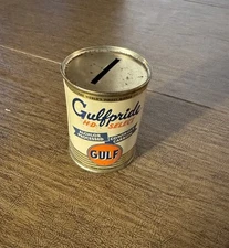 Vintage Gulfpride HD Select Motor Oil Coin Bank. Great Looking Gulf Collectible.