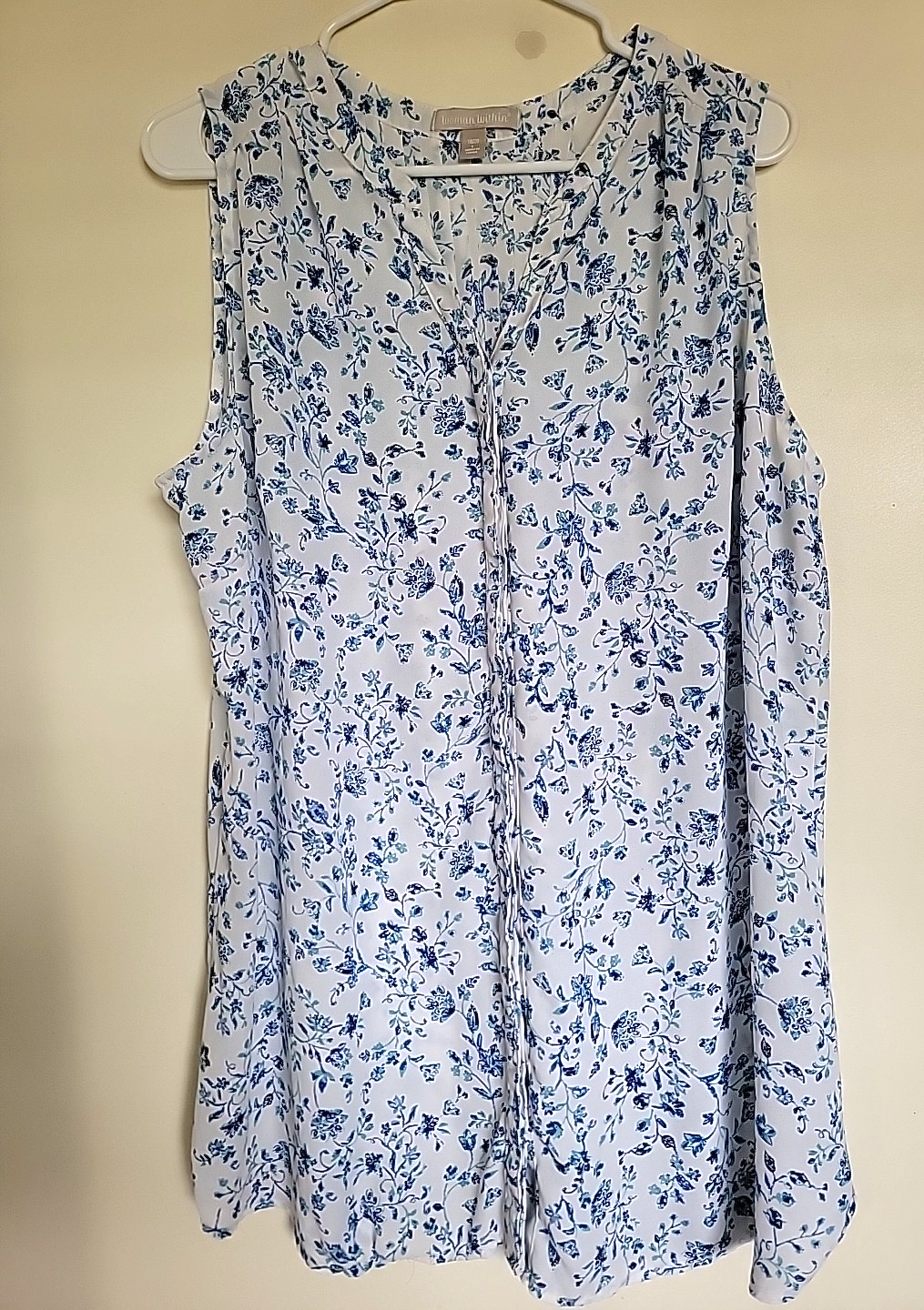 Woman Within Plus Size Floral Hi-Lo Button Up Tunic Top L 18-20 Sleeveless Flowy