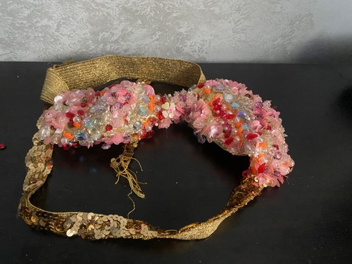 Belly Dance Costume Bra 34 A to C - Pink /Red w/ Costume Jewels-Adj. Strap-Mint - Picture 3 of 5