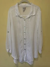 Match Point Women’s Button-Up  Top Tunic Size Medium M White 100% Linen USA Made