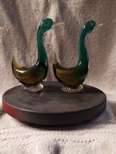 🏺Murano Art Glass Alfredo Barbini Hand Blown Pair Of Duck Figurines - Tagged