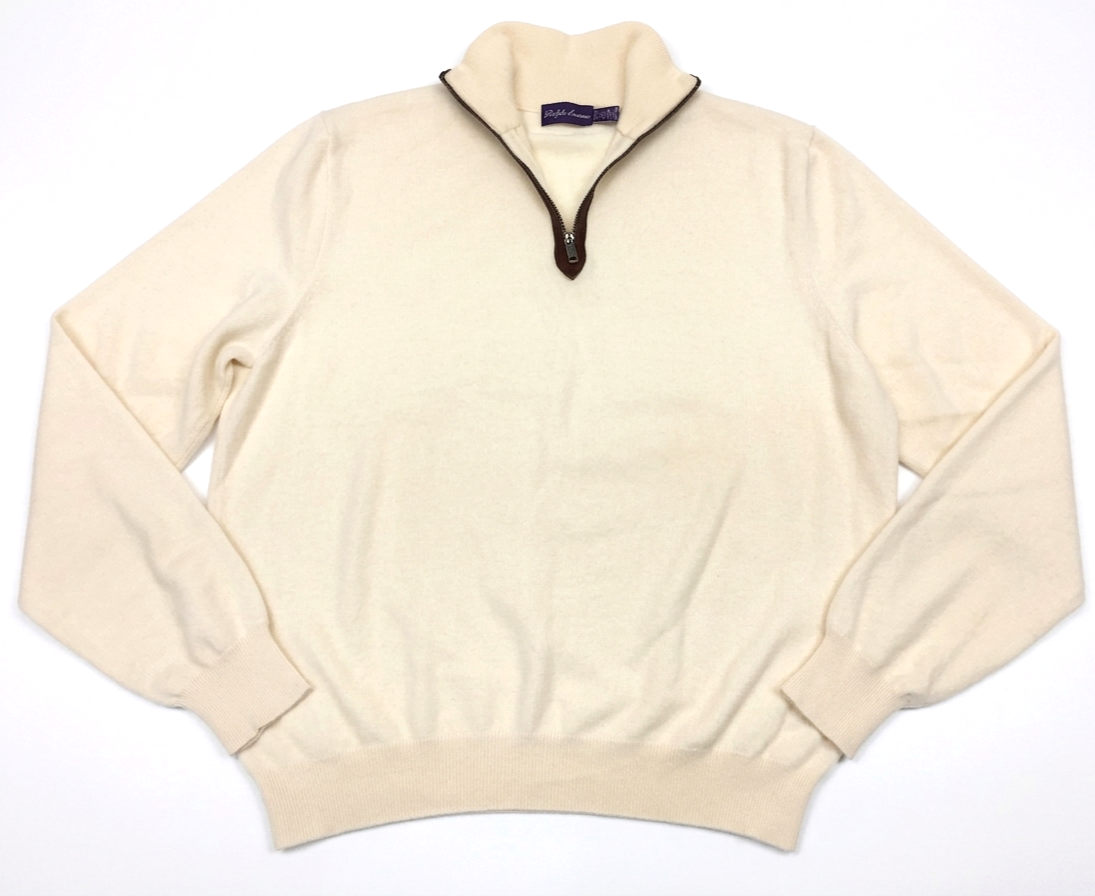 Purple Label Ralph Lauren 100% Cashmere Leather 1/4 Zip Mockneck