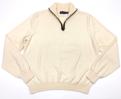 Purple Label Ralph Lauren 100% Cashmere Leather 1/4 Zip Mockneck