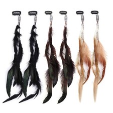 Feather Clip in Hair Extension 6Pcs, Handmade Feather Hair Clips, Hippie Hair...