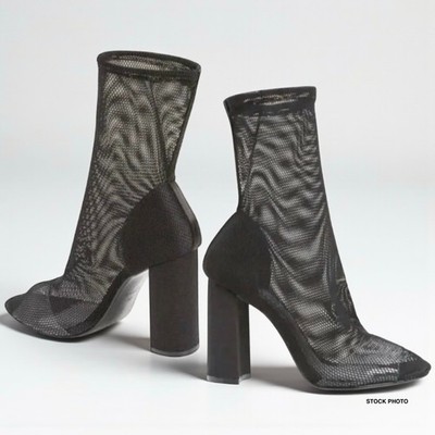 Topshop Serena Black Mesh Block Heel Boots Sz 7.5 Ankle Streetwear Clubwear NWT