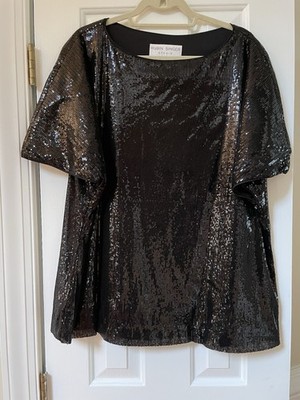 Rubin Singer Studio Black Sequin 2 Pc Top  & Pants Suit 2XP Cocktail Party