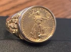 1989 $5 Gold Eagle 1/10 Ounce-Men's Ring Gold Mount-Net AGW .31 Troy