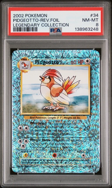 2002 POKEMON LEGENDARY COLLECTION #34 PIDGEOTTO-REVERSE FOIL PSA 8