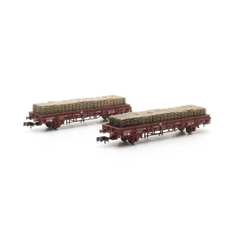 ARNOLD HN6581 : SET 2 WAGONS PLATS RENFE CHARGÉ DE SACS DE TABAC NEUFS EN BOITE - Imagen 2 de 4