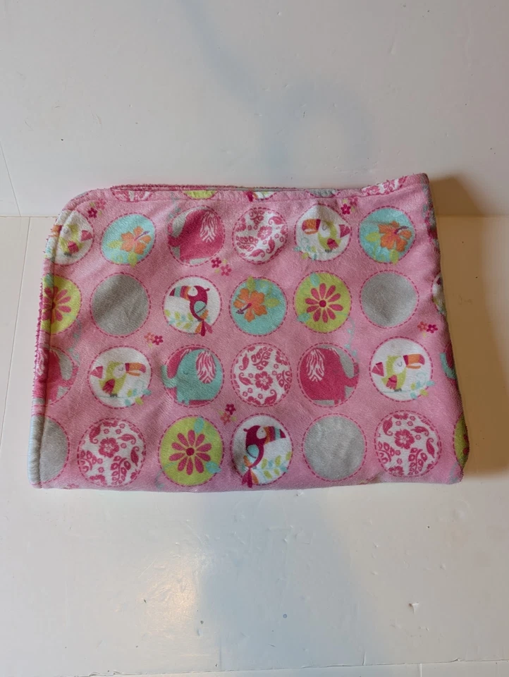 Garanimals Baby Blanket Birds Flower Elephant Circles Pink Sherpa 30"x40"  - Image 2 of 4