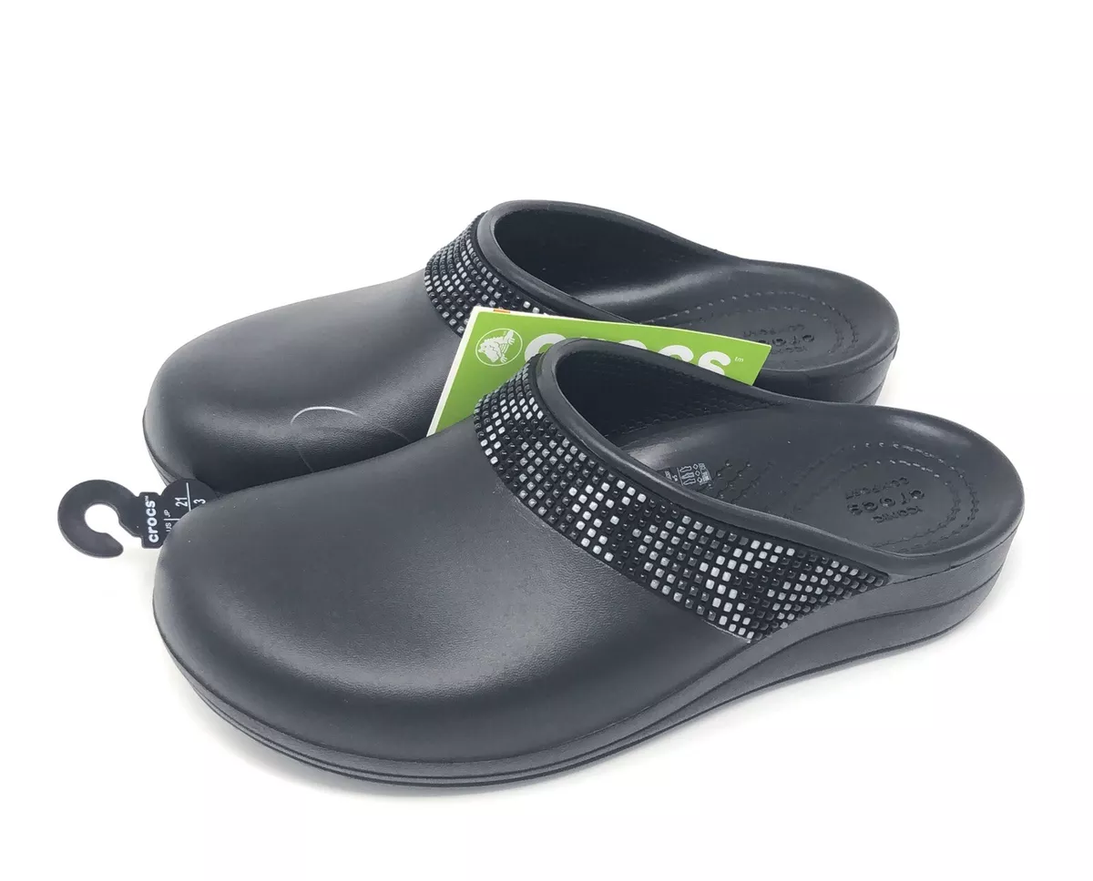 CROCS Sloane Diamante Clogs wedge Size 5 Black NEW eBay