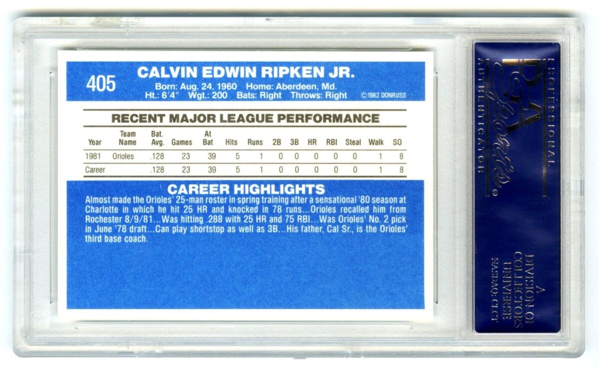 CAL RIPKEN JR.~1982 DONRUSS PSA-10 GEM-MT GRADED MLB