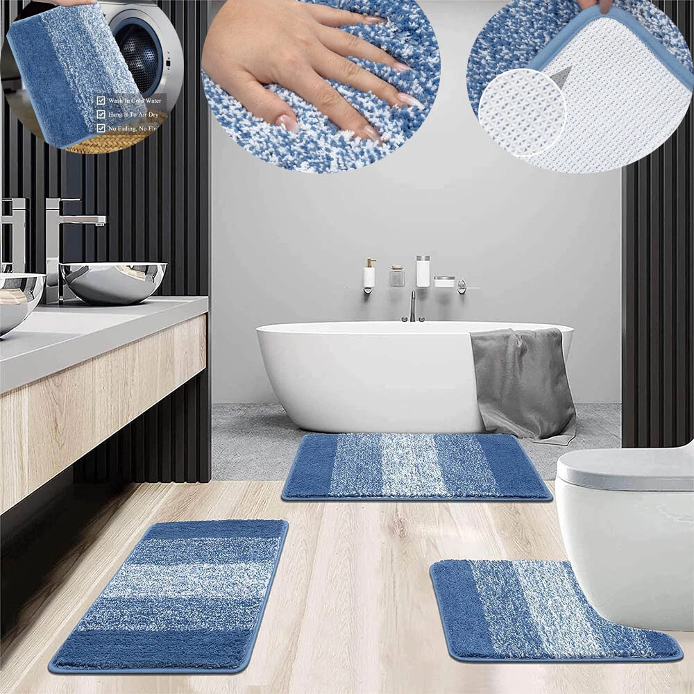 Bathroom Rugs Sets 3 Piece Absorbent Bath Mats Non Slip Shaggy Microfiber  Rugs