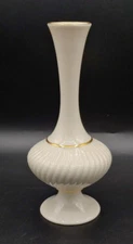 Lenox USA 7" Porcelain Bud Vase Ivory Swirl 24Kt Gold Trim