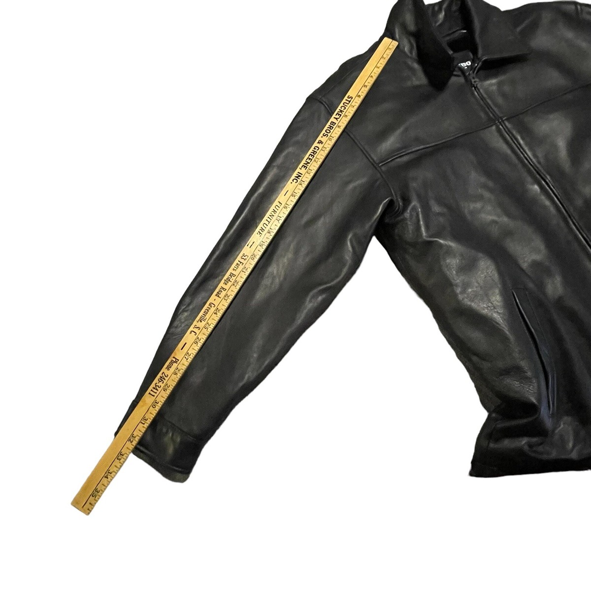 Vintage 90s Leather Jacket Mens L Black Lambskin Full Zip Up
