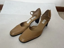 LOFT Brown Leather Ankle Strap Block Heel Size 8.5