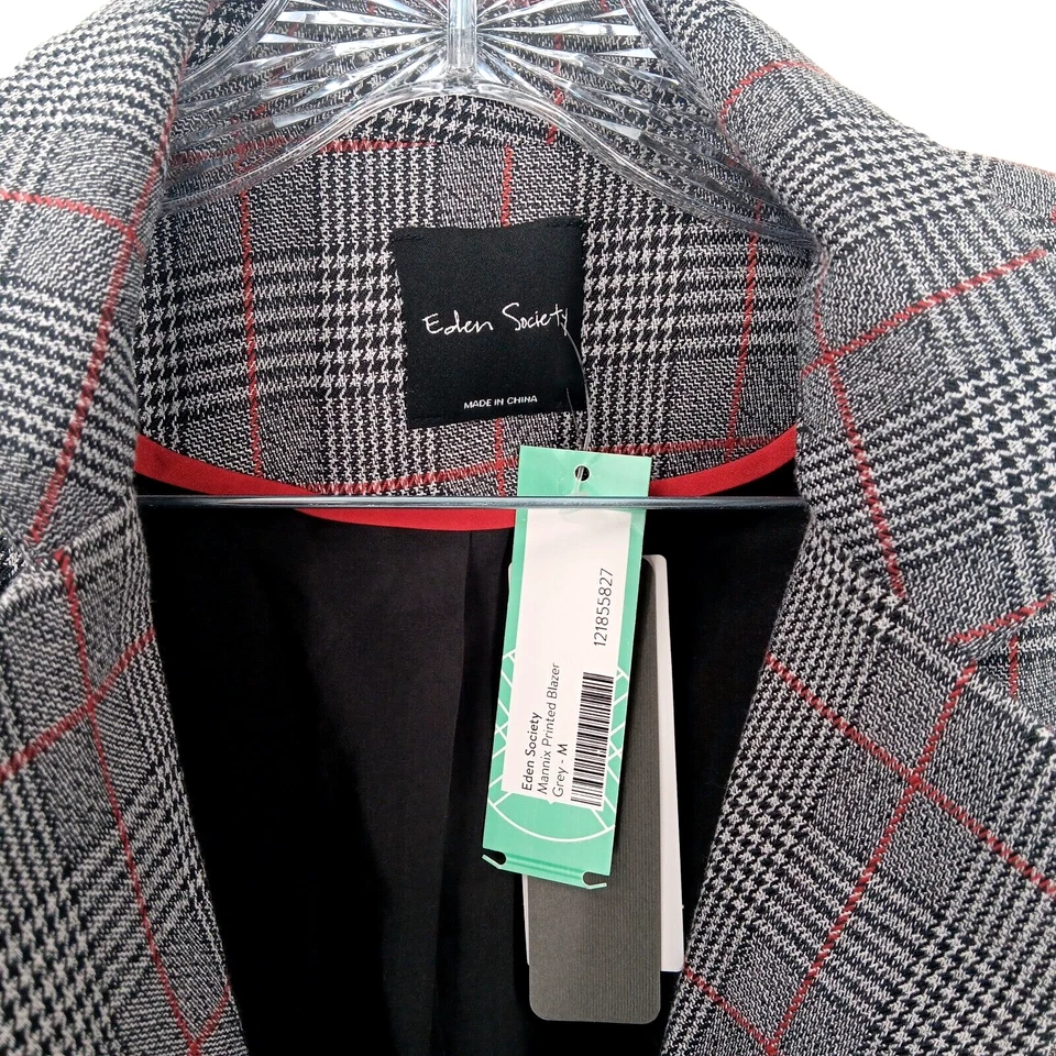 Chaqueta Blazer EDEN SOCIETY Talla M Gris Cuadros Academia Preppy Negocios Foto 2 de 4