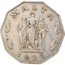 [#918674] Coin, Malta, 50 Cents, 1972, British Royal Mint, EF(40-45), Copper-nic
