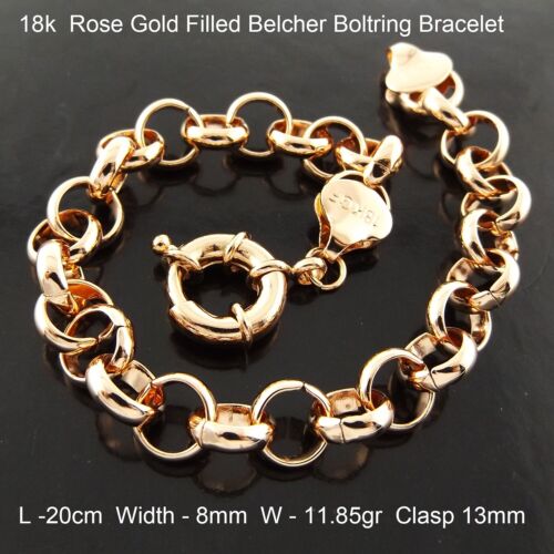 Bangle Real 18KT Rose Gold Filled Ladies Belcher Rolo Link Boltring Bracelet   - Picture 1 of 2