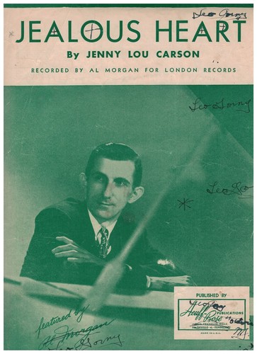 Jealous Heart Jenny Lou Carson 1944 Sheet Music Recorded by Al Morgan