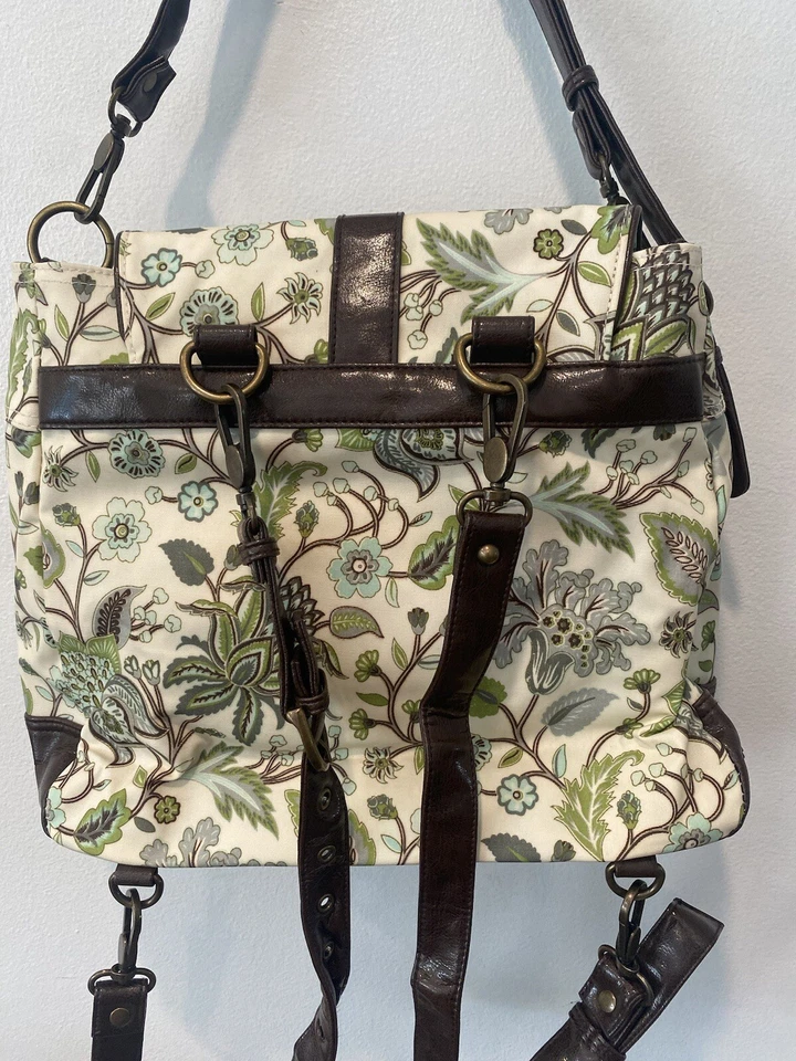 Gigi Hill LA Med-Lg 15" Floral Coated Canvas BackPack Sling Purse Shoulder Bag - Image 4 of 4