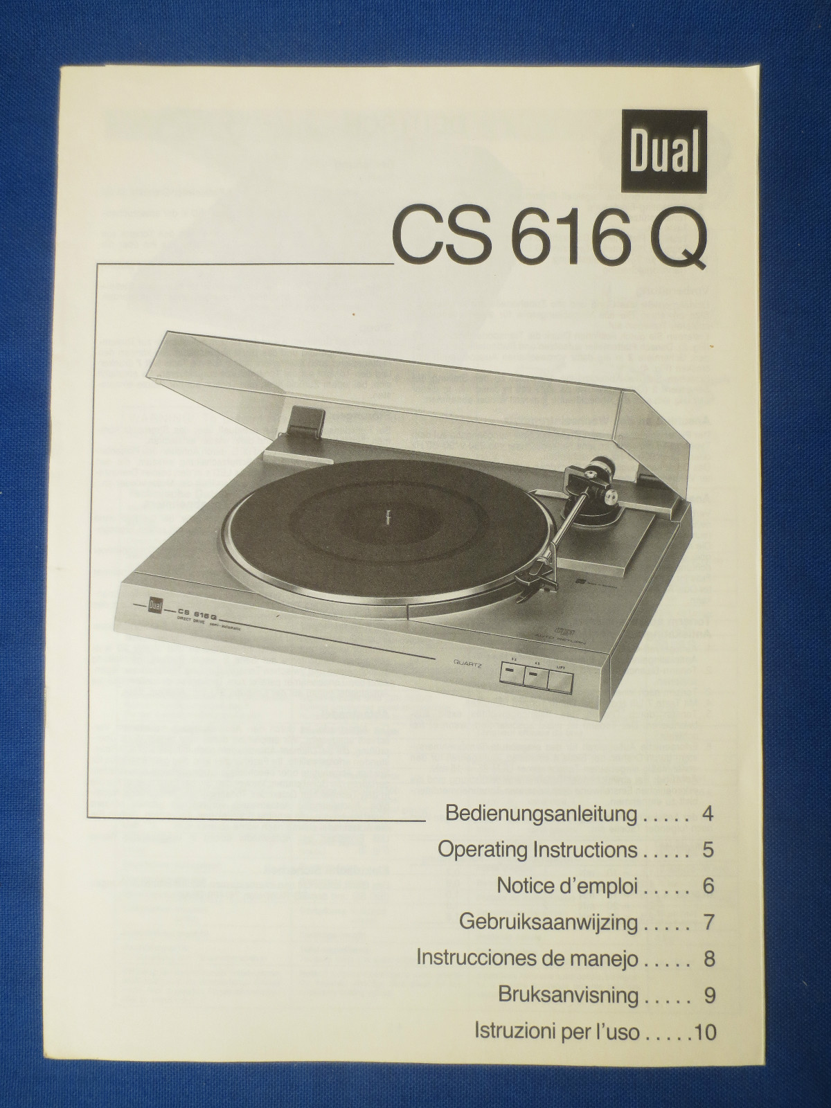 Dual CS 616Q Turntable Owners Manual Factory Original The Real Thing CS616Q