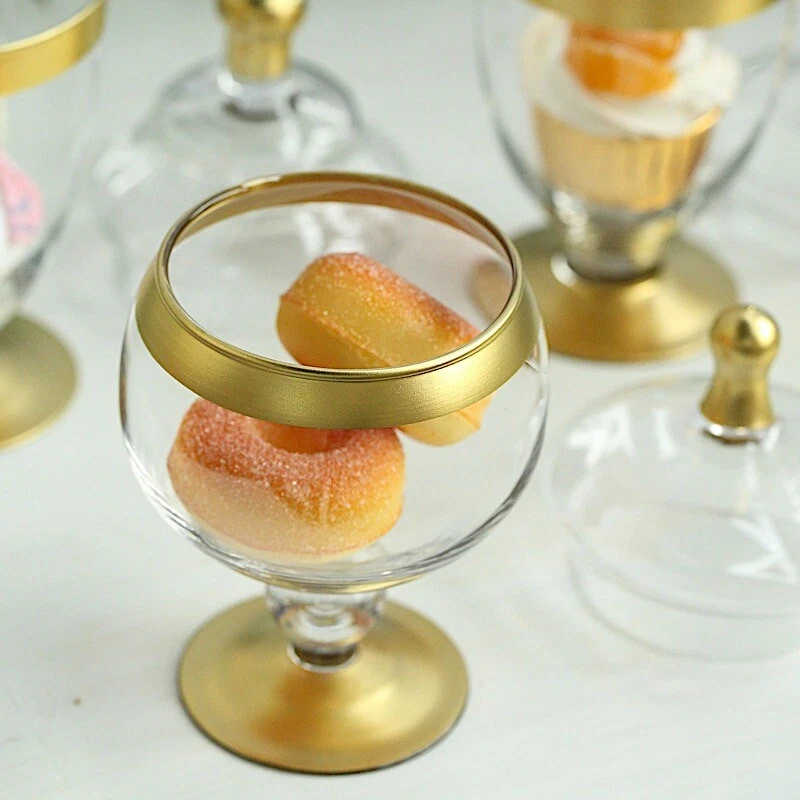 Venta de 3 frascos de boticario de vidrio con adornos dorados transparentes suministros de boda Foto 4 de 4