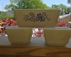3 Vintage Pyrex Homestead refrigerator dishes 0502 0501 no lids