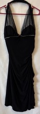 Y2K Black Blondie Nites Vtg Rhinestone Midi Dress Gothic Formal Prom Halter 13