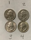 1964 Washington Quarter Silver Four (4) Coins Circulated