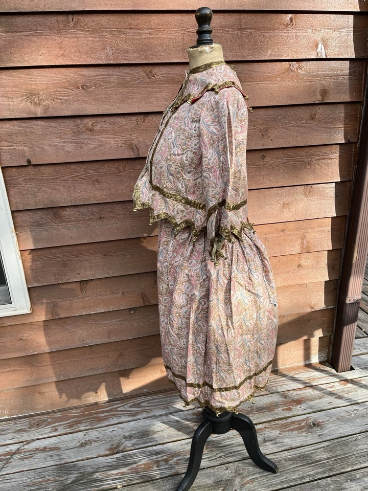 French Teen/ Girls Pink Paisley Harlequin Jester Costume Gold Trim Brass Bells - Image 3 of 4