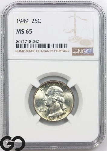 1949 Washington Quarter NGC MS 65 ** Very Lustrous!
