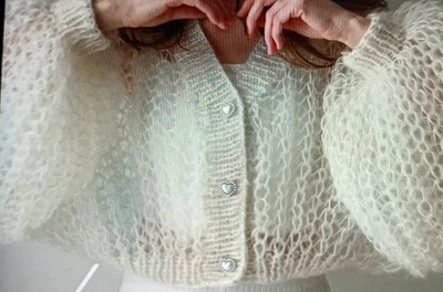 Super Gilet)mohair ( Angora) Blanc Court Souple Côtes Très Leger - Photo 1/4