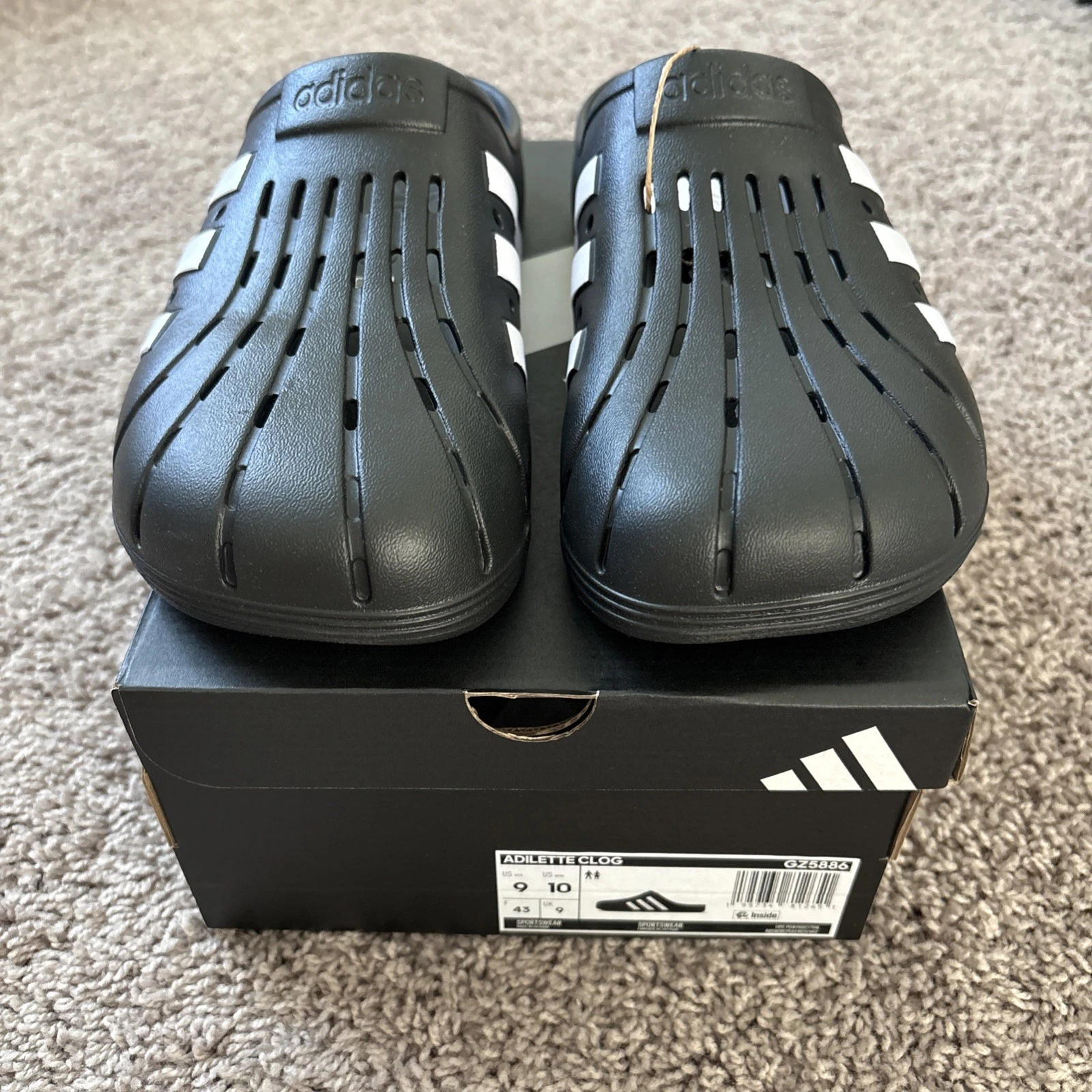 Adidas Adilette Zoccoli Nero Bianco Nero Slip On GZ5886 Sandali Uomo Mule Taglia 9