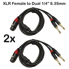 2Pcs XLR Female to Dual 1/4" 6.35mm TS Mono Y Splitter Microphone Cable 1M