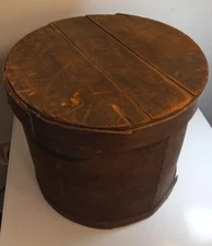 Antique Large Early Prim Wooden Circular Pantry Box Lid Dark Aged Patina/WH2