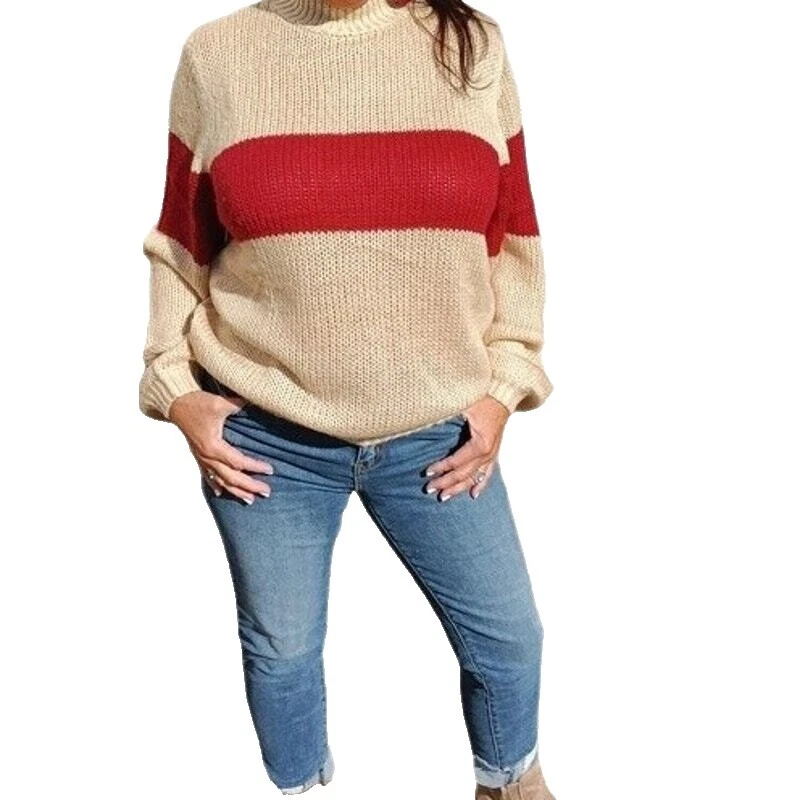 White Striped Plus Size Sweaters for Women