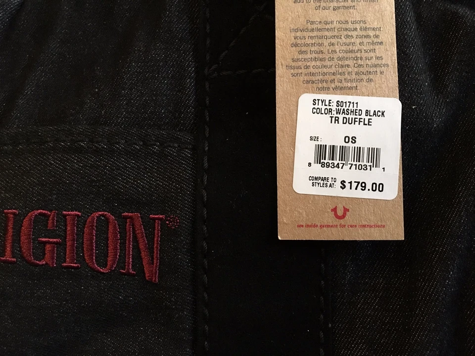 Bolso de Lona TR True Religion Negro Lavado Nuevo con Etiquetas $179.00... ¡¡EN VENTA HOY!!! Foto 2 de 3
