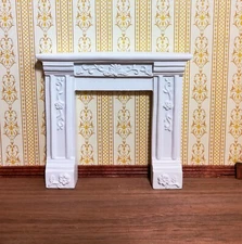 Dollhouse Fireplace Surround Victorian with Flowers White Resin 1:12 Scale