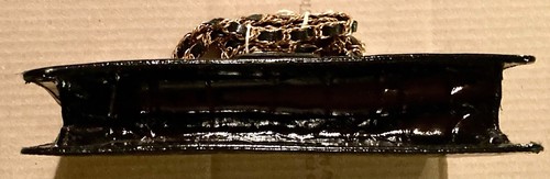 LW VINTAGE 1970S BLACK SHOULDER BAG PURSE CROCODILE DESIGN WITH GOLD STRAP - Picture 4 of 7