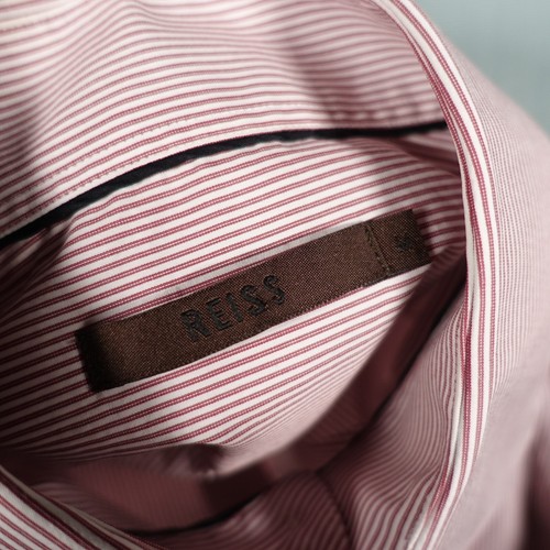 Reiss Poriot Shirt Men Medium Red White Stripe Button Up Long Sleeve Preloved - Picture 14 of 22