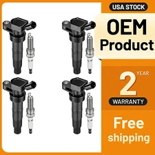4 Ignition Coils Pack UF611 and Iridium Spark Plug For 2008-2014 Hyundai Sonata