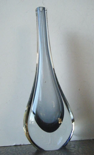 Vintage 60s Murano Glass Italy Gray Sommerso Teardrop Vase by Flavio Poli Seguso