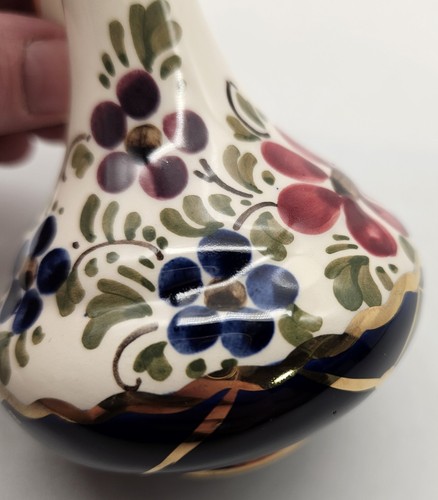 Pequeña crema pintada a mano vintage púrpura azul rojo floral 4" #5111 - Imagen 6 de 9
