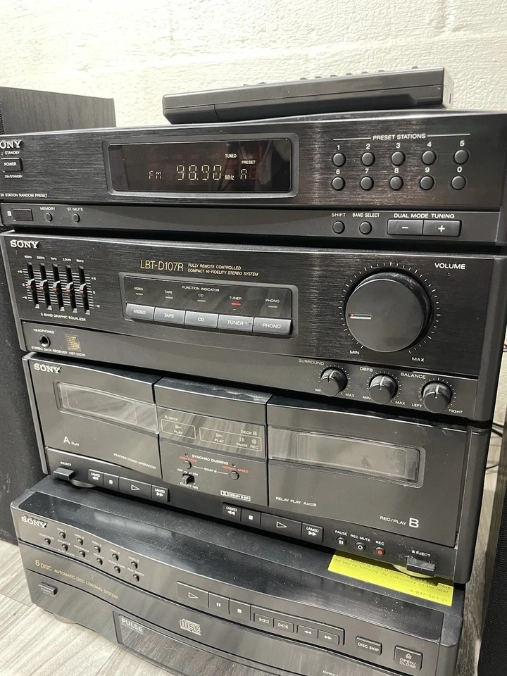 SONY LBT-D107R sistema estéreo compacto cassete duplo 5 discos CD player LEIA - Imagem 2 de 4
