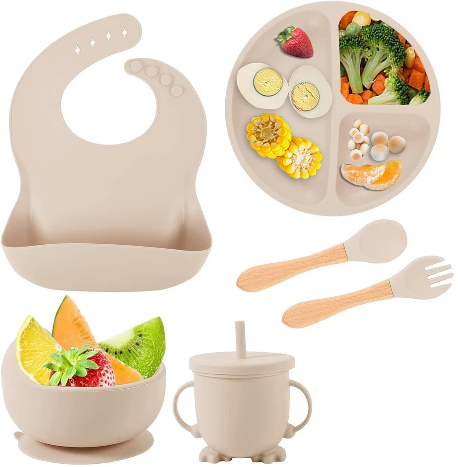 7x/set Silikon Baby Geschirrset mit Saugnapf Kindergeschirr Besteck Set BPA Frei - Bild 4 von 4