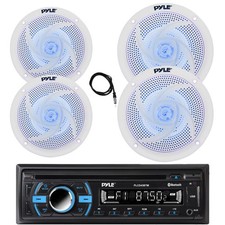 Pyle Marine Bluetooth CD Radio, 2x 8" 2x 6.5" Blue LED White Speakers, Antenna