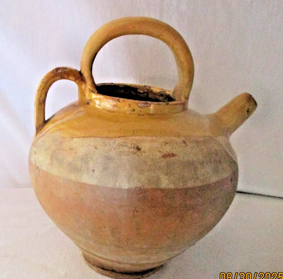 ANCIEN CRUCHE A EAU GARGOULETTE, CHEVRETTE TERRE CUITE VERNISSÉ-POTERIE DECO XIX - Photo 4/4