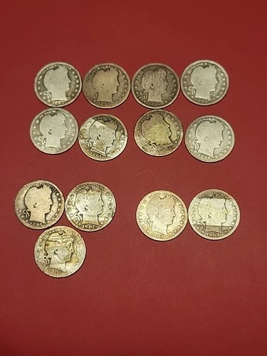 13 Pcs  Barber Quarter 1883 To 1903